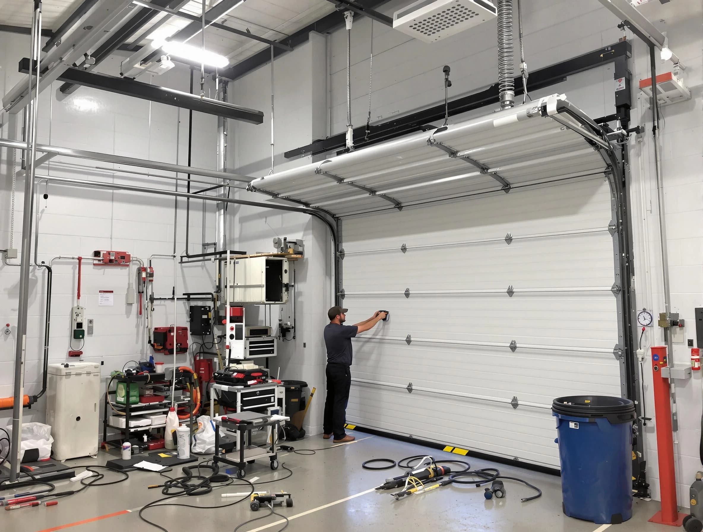 Scotch Plains Garage Door Repair certified technician performing commercial door repair at a Scotch Plains business facility