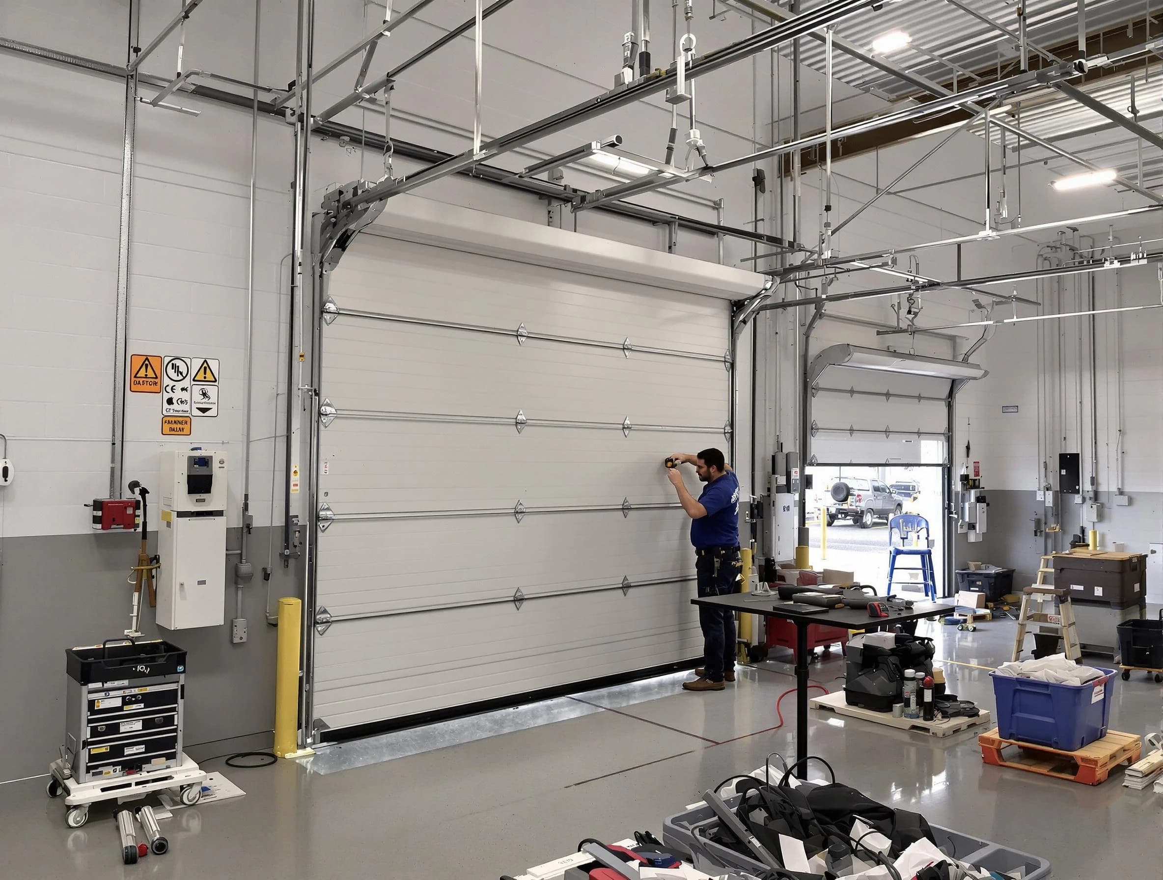 Commercial garage door repair being performed by Scotch Plains Garage Door Repair expert in Scotch Plains