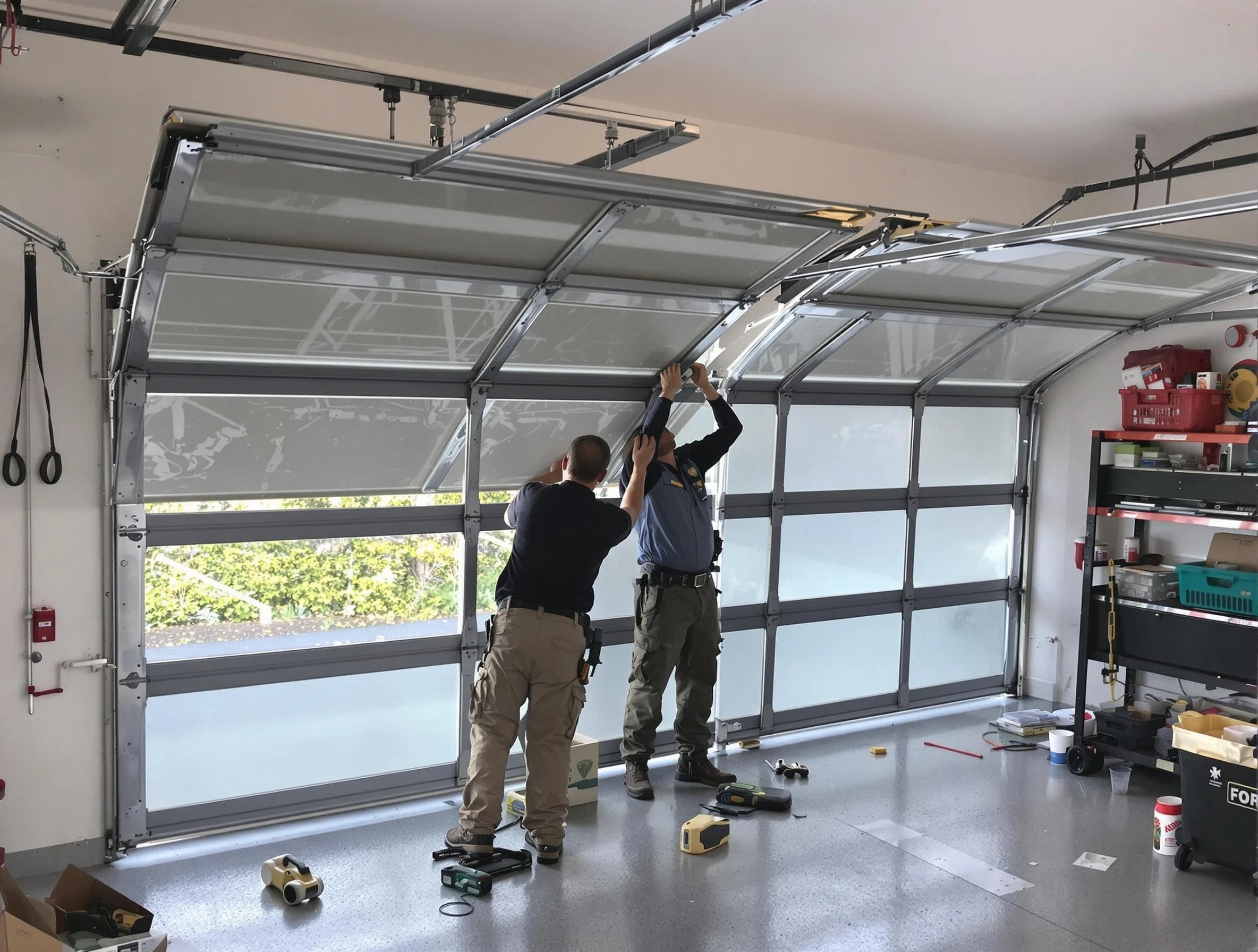 Scotch Plains Garage Door Repair expert performing precise panel replacement on Scotch Plains garage door