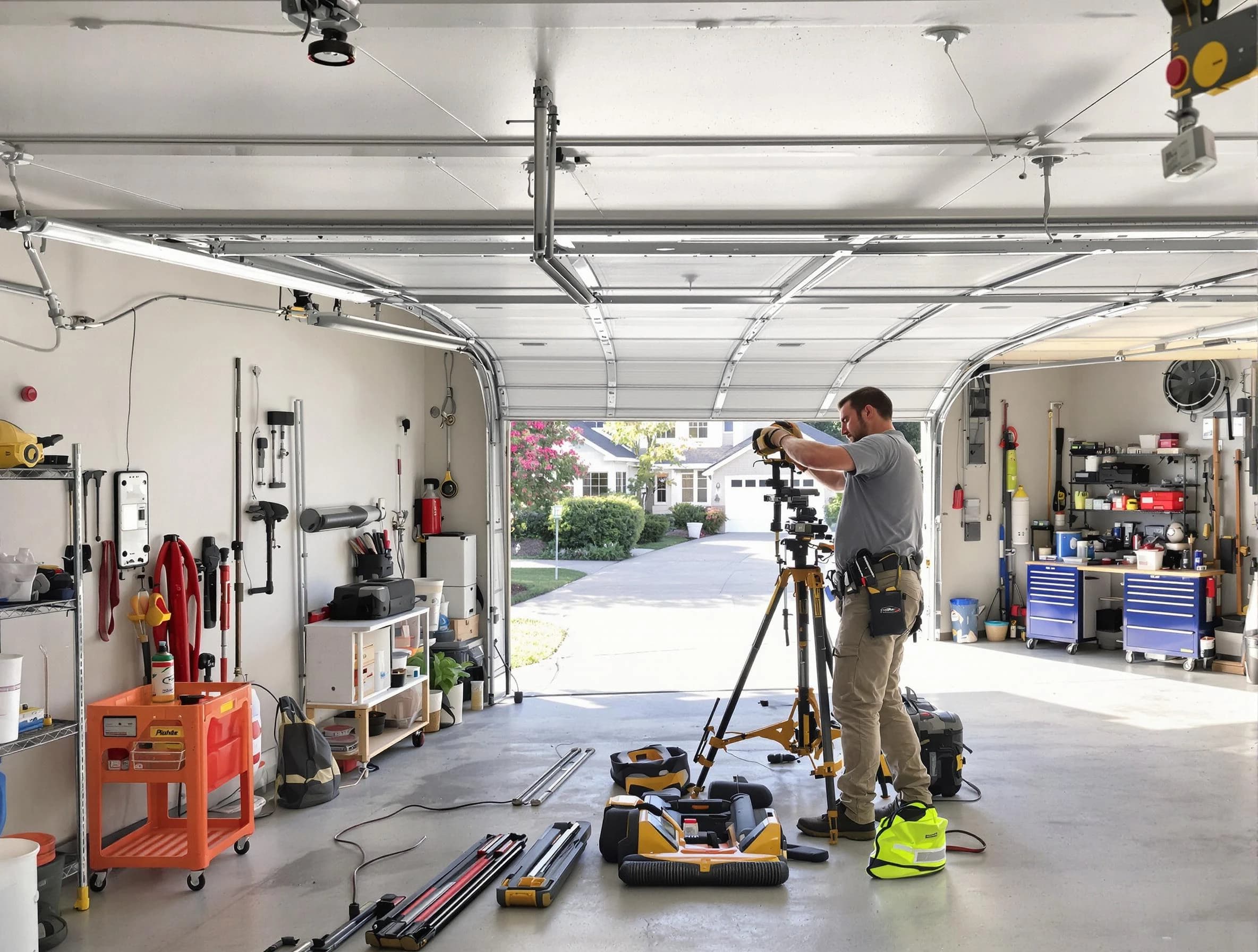 Scotch Plains Garage Door Repair specialist performing laser-guided track alignment in Scotch Plains